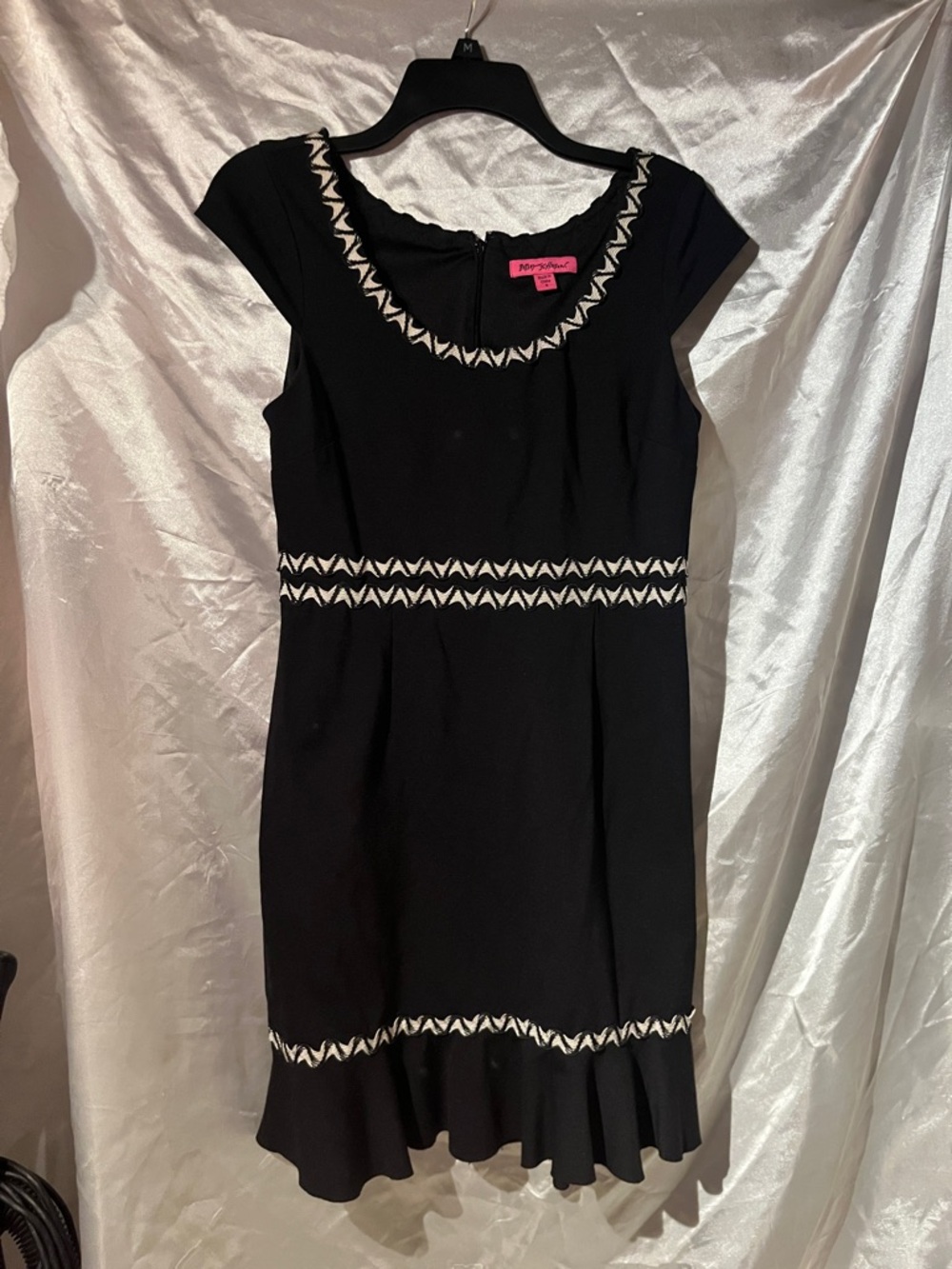 Betsey Johnson Black Mini Dress with White Zigzag Trim